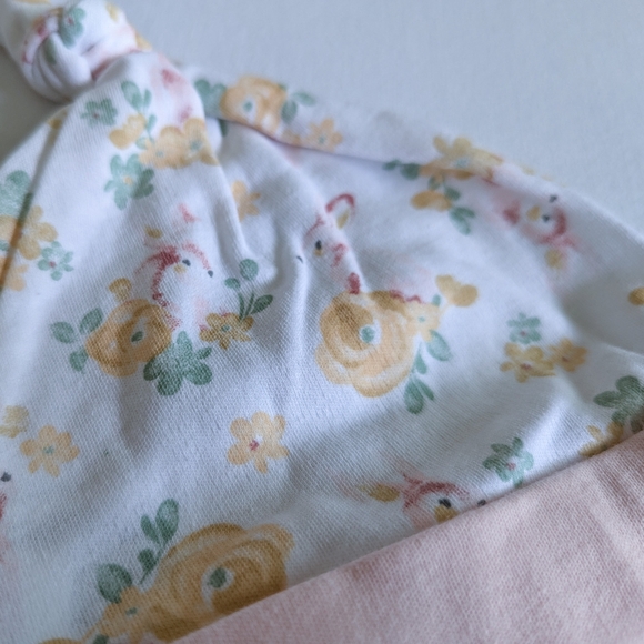 4/$15 | 3-6 Month girl outfit soft pink bunnies lace footie pants top hat baby - Picture 2 of 6